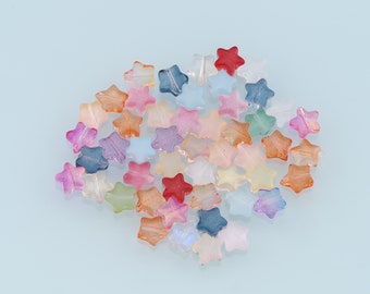 Mixed 50pcs Glass Star Beads,Shiny Star Bead,Lampwork Colorful Star Beads for DIY Jewelry Making Supply,Random Colors 8mm