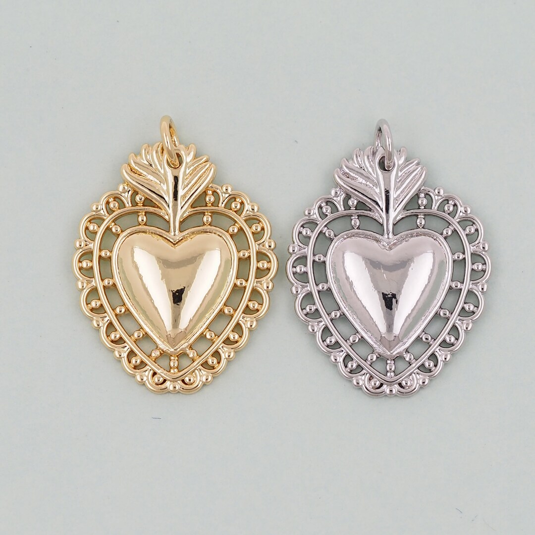 Gold Sacred Heart Charms,18k Gold Filled Milagro Heart Pendant