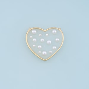 Gold Heart Pearl Connector Charms,18K Gold Filled Clear Enamel Heart Pendant,Heart Charm Bracelet Necklace for DIY Jewelry Making Supply