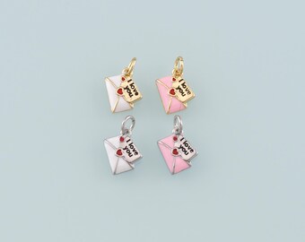 18K Gold Filled Love Letter Pendant,Enamel Heart Envelope Charm Bracelet Necklace for DIY Jewelry Making Supply