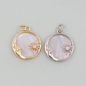 Gold Round Moon Sun Charms,18K Gold Filled Round Pendant,Moon Charm Bracelet Necklace for DIY Jewelry Making Supply