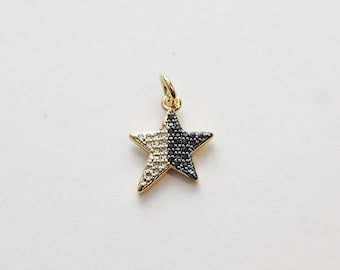 Gold Star Charms,18K Gold Filled CZ Micro Pave Star Pendant,Black Star Charm Bracelet Necklace for DIY Jewelry Making Supply