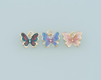 18K Gold Filled Butterfly Pendant,Enamel Butterfly Charm Bracelet Necklace for DIY Jewelry Making Supply