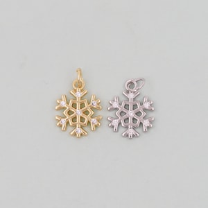 Gold ChristmasCharms,18K Gold Filled Christmas snowflake Pendant Charm Bracelet Necklace for DIY Jewelry Making Supply