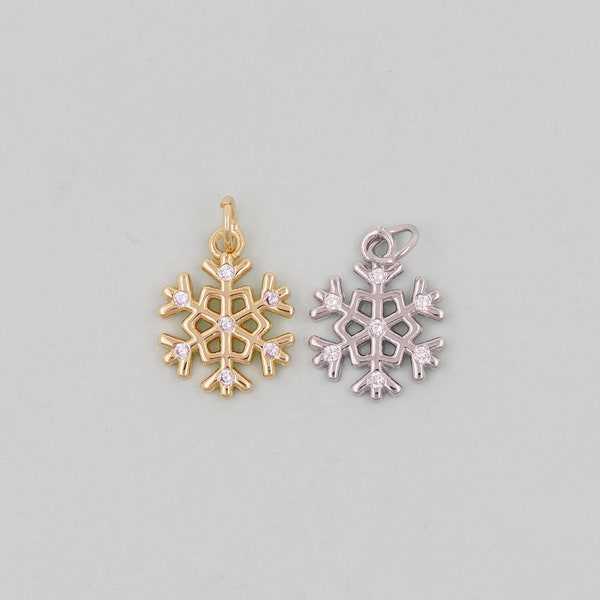 Gold ChristmasCharms,18K Gold Filled Christmas snowflake Pendant Charm Bracelet Necklace for DIY Jewelry Making Supply