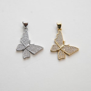 Gold Butterfly Charm,18K Gold Filled Cubic Zirconia Butterfly Pendant,Silver Butterfly Charm Bracelet Necklace for DIY Jewelry Making Supply