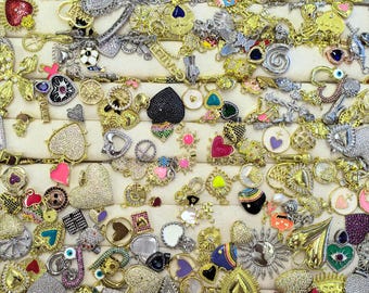 Random Mix Charm Bar Supply 18 Gold Filled Charm Assorted Charm Enamel Micro Pave CZ for Charm Bar Party Supplies Mix Pendants Fun DIY