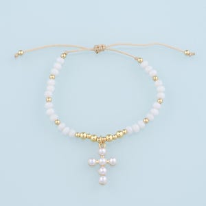 Corda intrecciata regolabile in oro, bracciale a croce riempito in oro 18 carati, bracciale con perline, braccialetti finiti, braccialetti per la creazione di gioielli