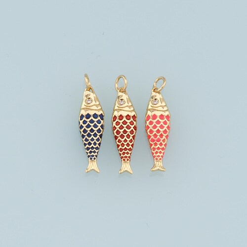 Gold Fish Charms,18K Gold Filled Enamel Fish Pendant,Cute Fish Charm Bracelet Necklace for DIY Jewelry Making Supply