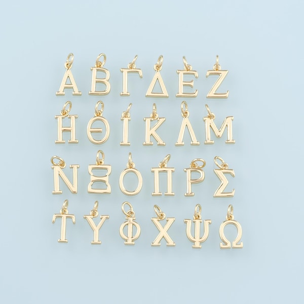 Gold Buchstabe Charms, 18K Gold gefüllt griechische Alphabet Buchstabe Anhänger, Perlen Charm Armband Halskette für DIY Schmuckherstellung Versorgung