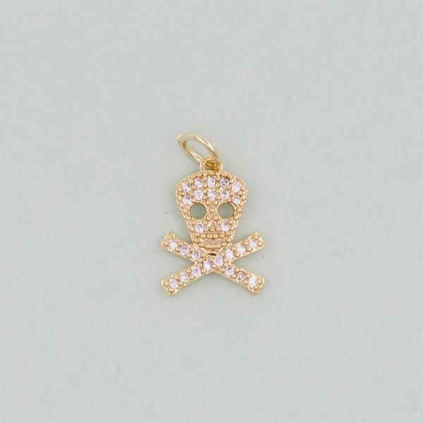 Gold Skull Charms,18K Gold Filled Skull Pendant,Skull Charm Bracelet Necklace for DIY Jewelry Making Supply