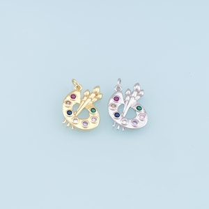 Encantos de paleta de ouro, pingente de paleta cheia de ouro 18k, colar de pulseira de charme de paleta de pintura para fazer jóias diy