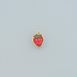 Gold Strawberry Charms,18K Gold Filled Strawberry Pendant,Enamel Fruit Charm Bracelet Necklace for DIY Jewelry Making Supply