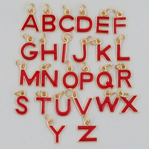 Pingente de letra dourada, pingente de letra preenchido com ouro 18k, pulseira inicial de esmalte vermelho, colar para fabricação de joias diy
