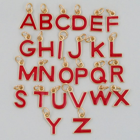 Gold Letter Charms,18k Gold Filled Letter Pendant,red Enamel