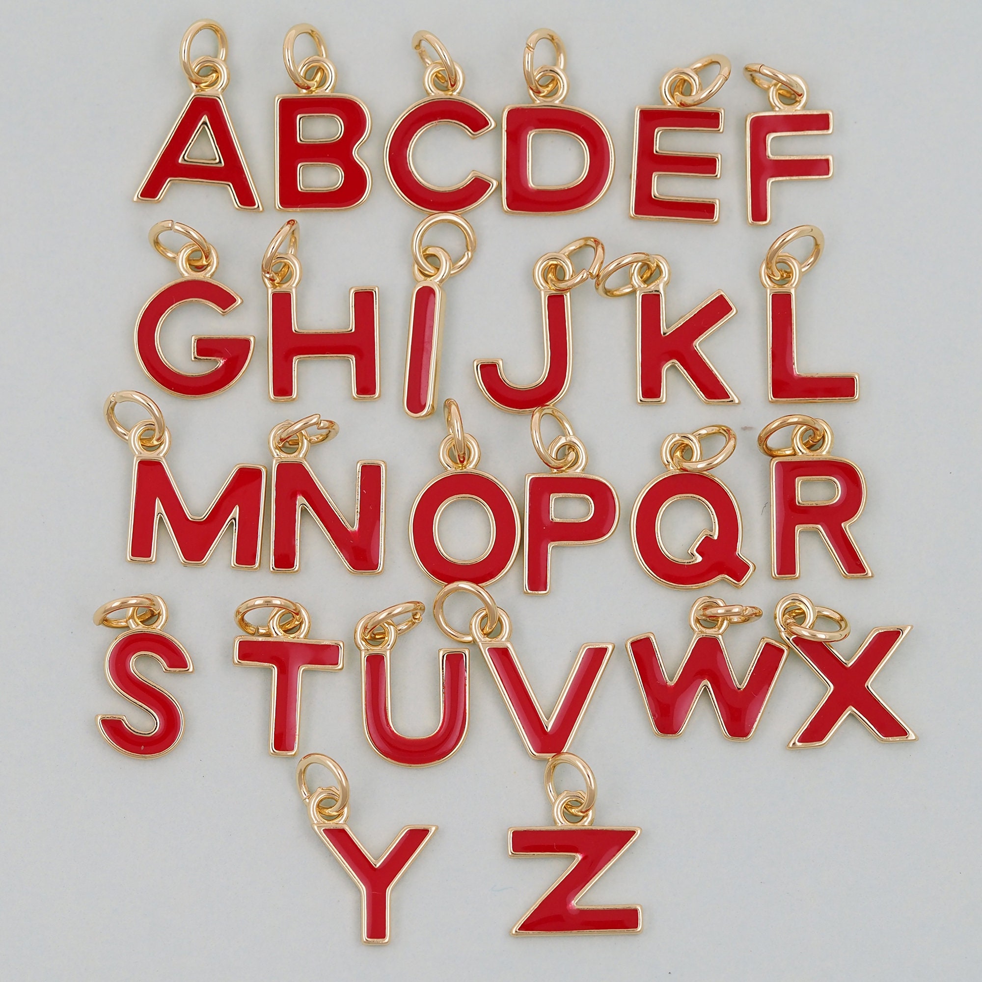 Cutout Enamel Letter & Number Beads, Gold Plated Colorful Symbol