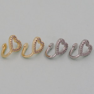 1 par de delicados pendientes de aro con forma de corazón rellenos de oro de 18 quilates, pendientes con circonita cúbica sin perforación, pendientes para el cartílago, pendientes envolventes para la oreja