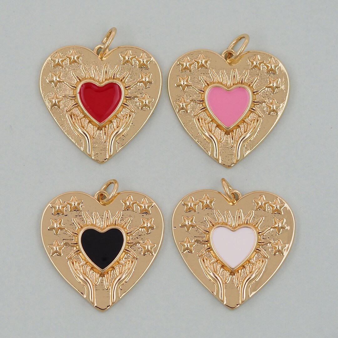 Gold Heart Charms,18k Gold Filled Heart Pendant,enamel Heart Charm