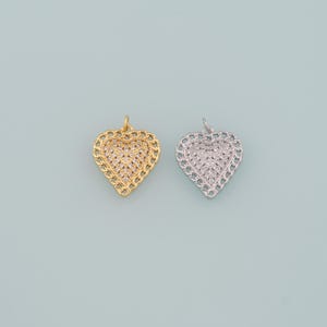 Gold Heart Charms,18K Gold Filled Heart Pendant,CZ Micro Pave Heart Charm Bracelet Necklace for DIY Jewelry Making Supply