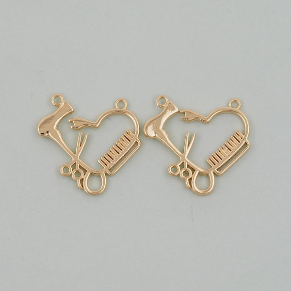 Gold Scissors Charms,18K Gold Filled ScissorsPendant,comb Charm Bracelet Necklace for DIY Jewelry Making Supply