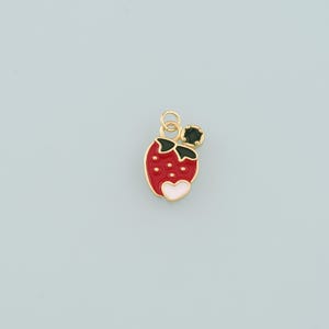 Gold Strawberry Charms,18K Gold Filled Strawberry Pendant,Enamel Fruit Charm Bracelet Necklace for DIY Jewelry Making Supply