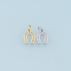 Gold Horseshoe Charms,18K Gold Filled CZ Horseshoe Pendant,Horseshoe Charm Bracelet Necklace for DIY Jewelry Making Supply