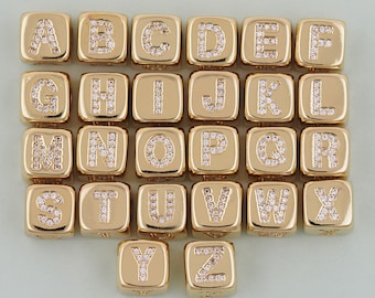 Gold letter Beads Charms,18K Gold Filled letter initial Charm Bracelet Necklace for DIY Jewelry Making Supply hole 4mm