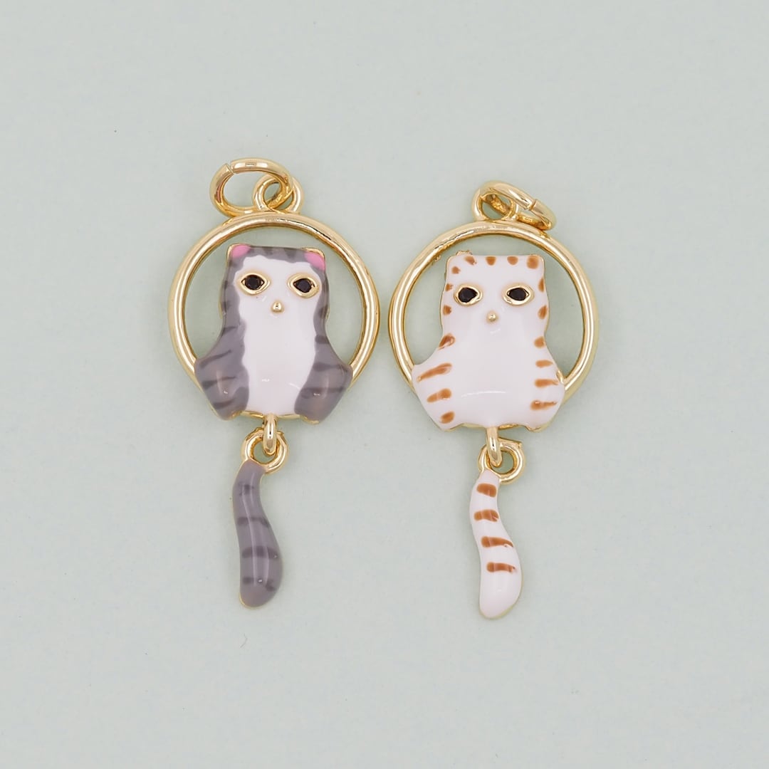Gold Cat Charms,18k Gold Filled Cat Pendant,cute Enamel Charm Bracelet