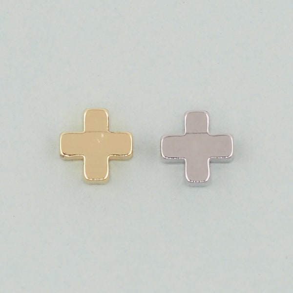 Gold Cross Beads Charms,18K Gold Filled Cross Bracelet Necklace for DIY Jewelry Making Supply hole 2mm