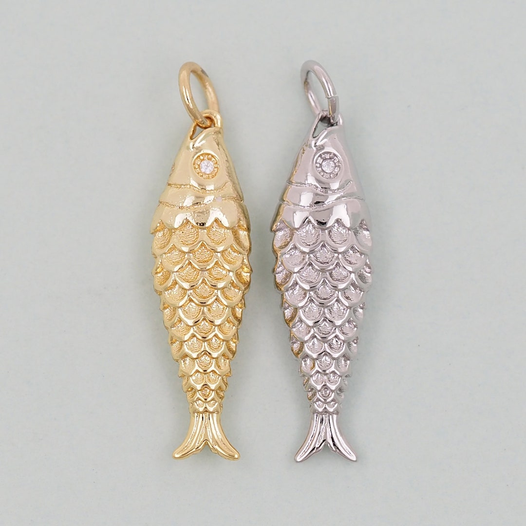 Gold Fish Charms,18k Gold Filled CZ Fish Pendant,fish Charm Bracelet