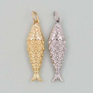 Gold fish Charms,18K Gold Filled CZ fish Pendant,fish Charm Bracelet Necklace for DIY Jewelry Making Supply