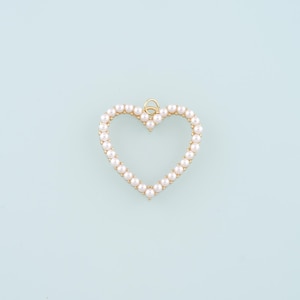 18K Gold Filled Heart Pendant,Pearl Heart Charm Bracelet Necklace for DIY Jewelry Making Supply