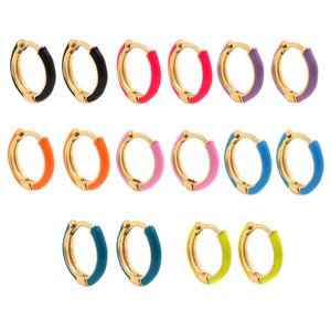 1pair 18K Gold Filled Colorful Enamel Hoops Earrings,Gold Earrings,Dainty Hoops Huggie,Gold Huggies Hoop Earrings 13x2.5mm