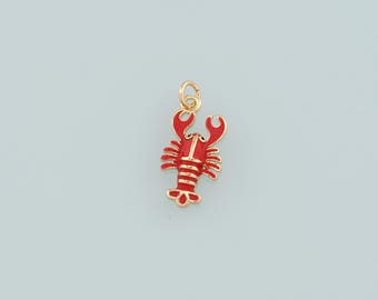 Niedliche Hummer Charms, 18K Gold gefüllt Emaille Hummer Anhänger, kawaii Ocean Charm Armband Halskette für DIY Schmuckherstellung Versorgung