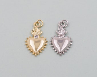 Gouden heilig hart Charms, 18K Gold Filled vlam heilig hart hanger, religieuze bedelarmband ketting voor DIY sieraden maken aanbod