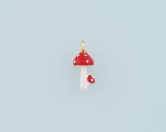 Gold Mushroom Charms,18K Gold Filled Enamel Mushroom Pendant,Kawaii Charm Bracelet Necklace for DIY Jewelry Making Supply