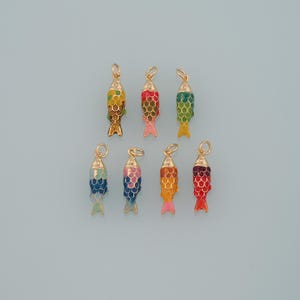 Gold Fish Charms,18K Gold Filled Enamel Fish Pendant,Cute Fish Charm Bracelet Necklace for DIY Jewelry Making Supply