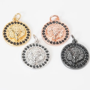 Gold lion head Charms,18K Gold Filled Round Coin Pendant,lion Charm Bracelet Necklace for DIY Jewelry Making Supply