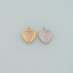 Gold Heart Charms,18K Gold Filled Heart Pendant,CZ Micro Pave Heart Charm Bracelet Necklace for DIY Jewelry Making Supply