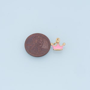 Gold Crown Charms,18K Gold Filled Crown Pendant,Enamel Crown Charm Bracelet Necklace for DIY Jewelry Making Supply Pink