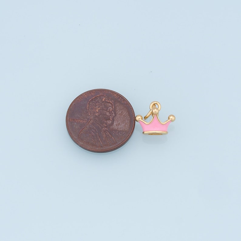 Gold Crown Charms,18K Gold Filled Crown Pendant,Enamel Crown Charm Bracelet Necklace for DIY Jewelry Making Supply Pink
