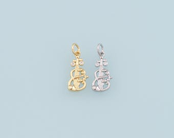 Gold Guitar Charms,18K Gold Filled CZ Micro Pave Guitar Pendant,Music Charm Bracelet Necklace for DIY Jewelry Making Supply