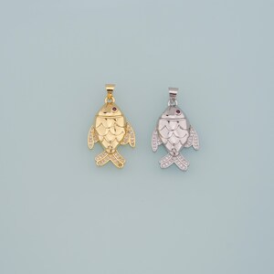Gold Fish Charms,18K Gold Filled Fish Pendant,CZ Micro Pave Fish Charm Bracelet Necklace for DIY Jewelry Making Supply