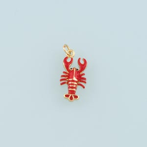 Lindos dijes de langosta, colgante de langosta esmaltado en oro de 18 quilates, collar y pulsera con dije de océano kawaii para hacer joyas DIY.