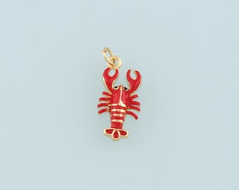 Cute Lobster Charms,18K Gold Filled Enamel Lobster Pendant,Kawaii Ocean Charm Bracelet Necklace for DIY Jewelry Making Supply