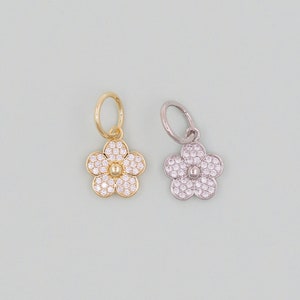 Gold Flower Charms,18K Gold Filled CZ flower Pendant,Silver flower Charm Bracelet Necklace for DIY Jewelry Making Supply