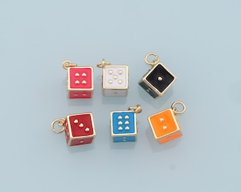 Gold Dice Charms,18K Gold Filled Enamel Dice Pendant,Dice Charms Bracelet Necklace for DIY Jewelry Making Supply