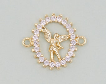 Gold Angel Connector Charms,18K Gold Filled Angel Pendant,Angel Charm Bracelet Necklace for DIY Jewelry Making Supply