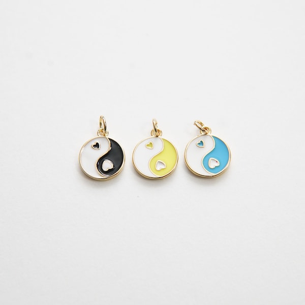 Gold Yin Yang Charms,18K Gold Filled Round Pendant,Enamel Yin Yang Charm Bracelet Necklace for DIY Jewelry Making Supply