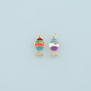 Gold Fish Charms,18K Gold Filled Enamel Fish Pendant,Cute Fish Charm Bracelet Necklace for DIY Jewelry Making Supply